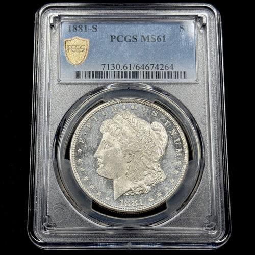 1881-S Morgan Silver Dollar PCGS MS61 DMPL Cameo Obverse Blast White