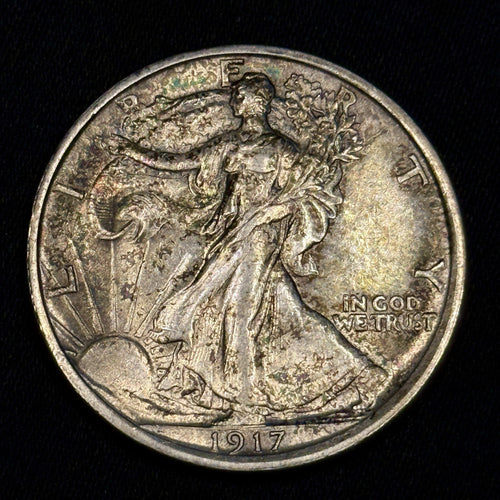 1917 Walking Liberty Half Dollar About Uncirculated AU Toned Silver 50C