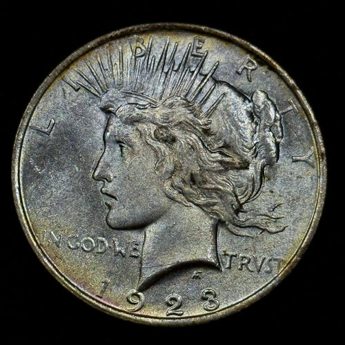 1923 Peace Silver Dollar Raw Uncirculated Rainbow Pastel Toned