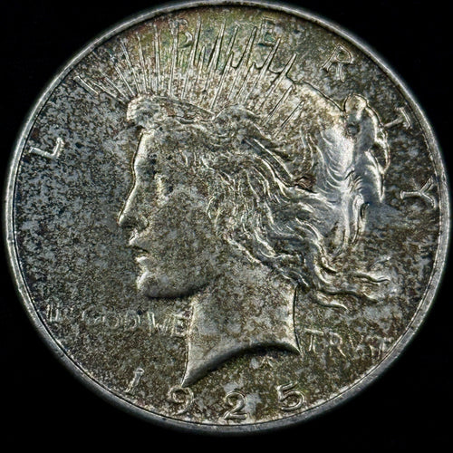 1925 Peace Silver Dollar Raw AU Rainbow Toned