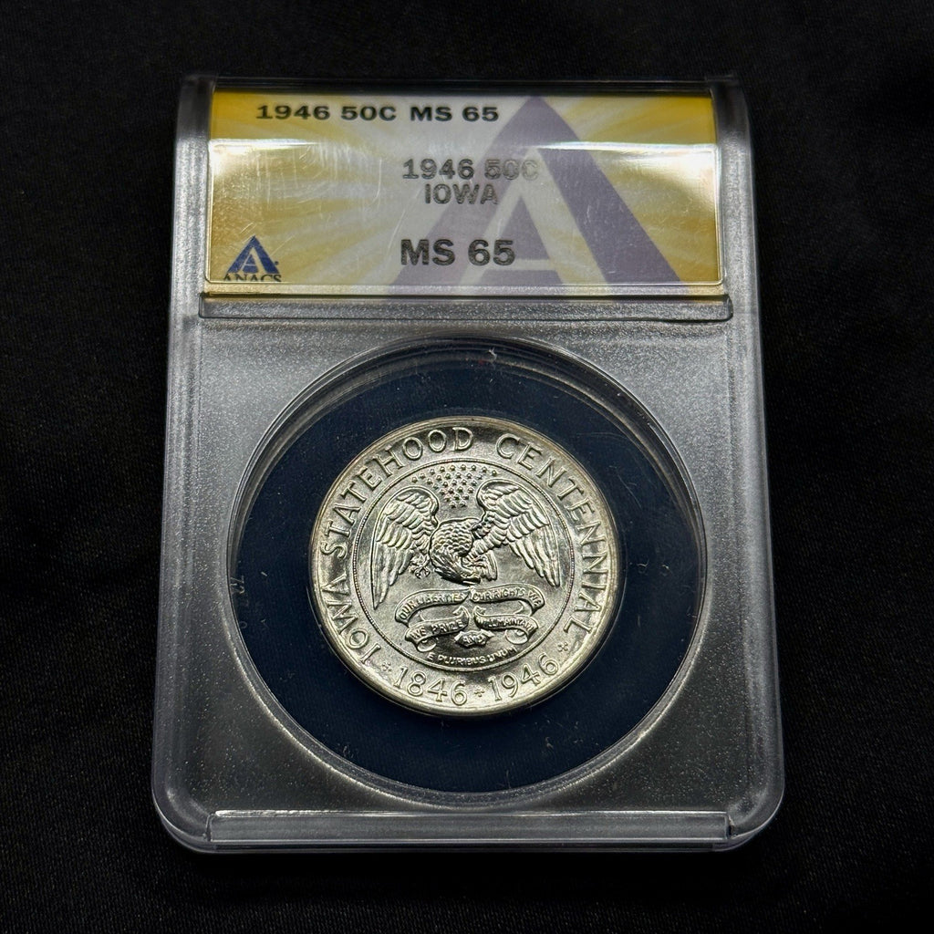 1946 Iowa Silver Commemorative Half Dollar ANACS MS65 Gem Luster