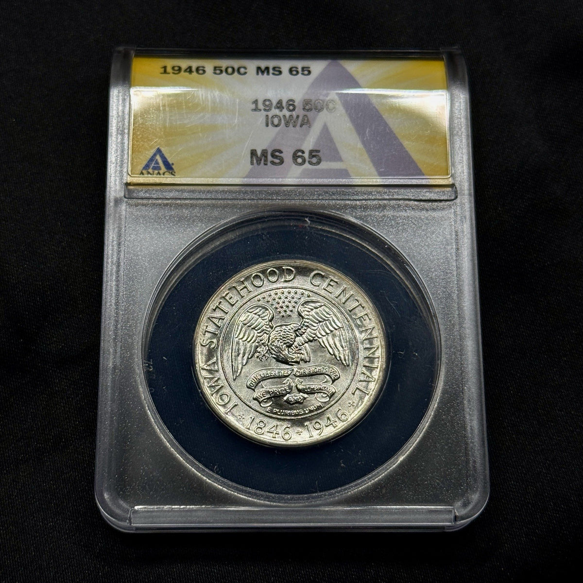 1946 Iowa Silver Commemorative Half Dollar ANACS MS65 Gem Luster