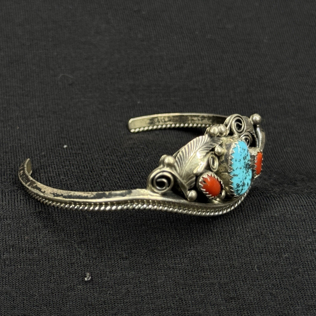 Estate Sterling Silver Cuff Bracelet Justin Morris Native Navajo Turquoise 925