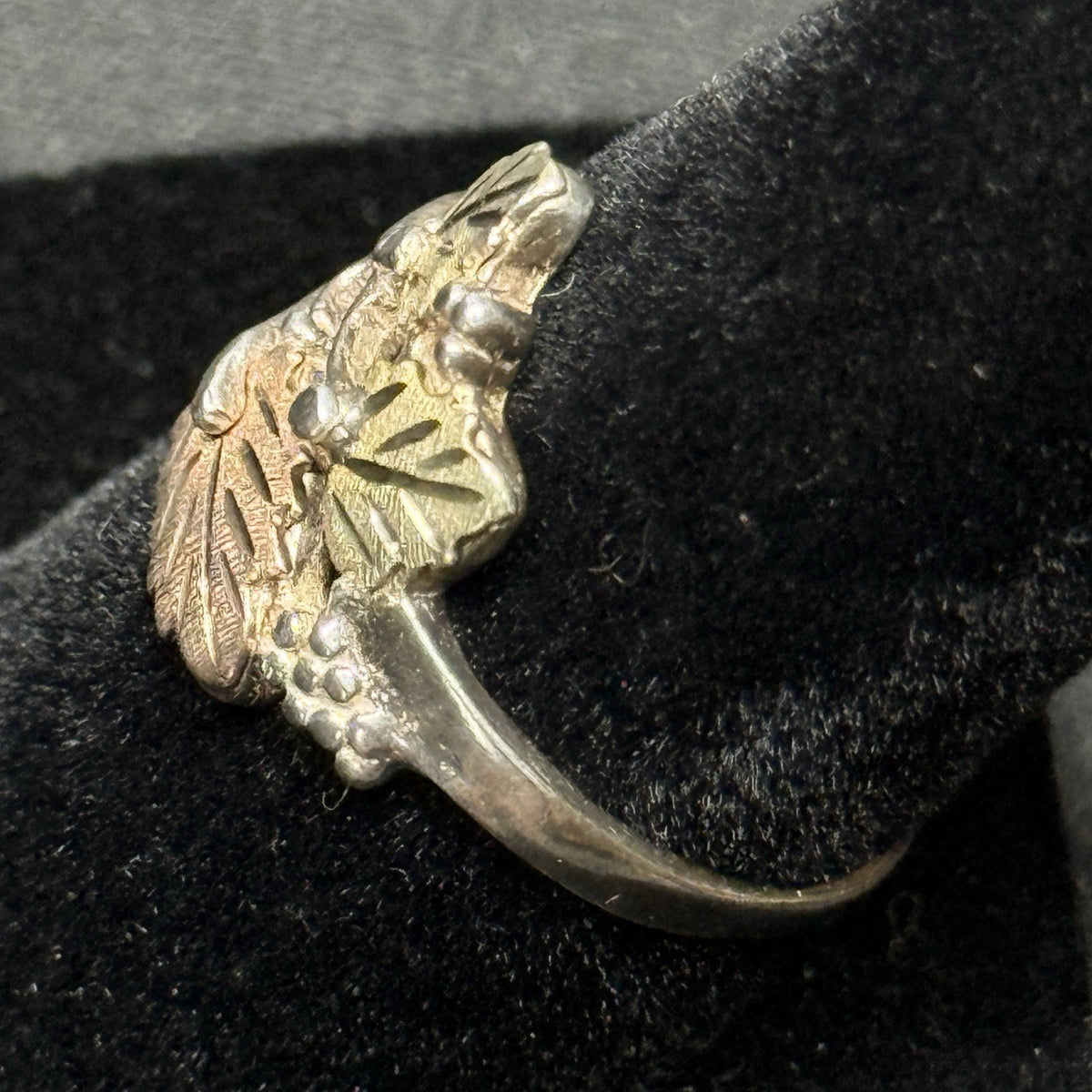 Sterling Silver & 12K Gold Leafs Black Hills Ring Size 8