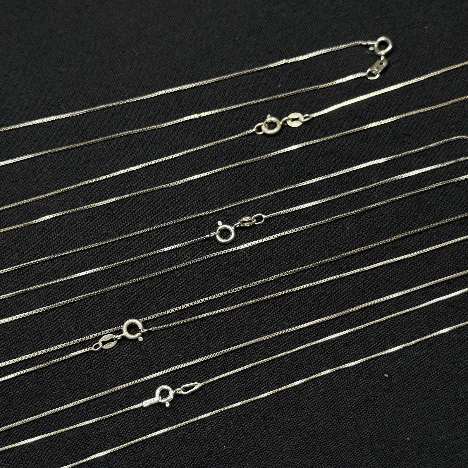 Lot Of 6 Sterling Silver Box Link Chains 925 Various Sizes 11 Grams