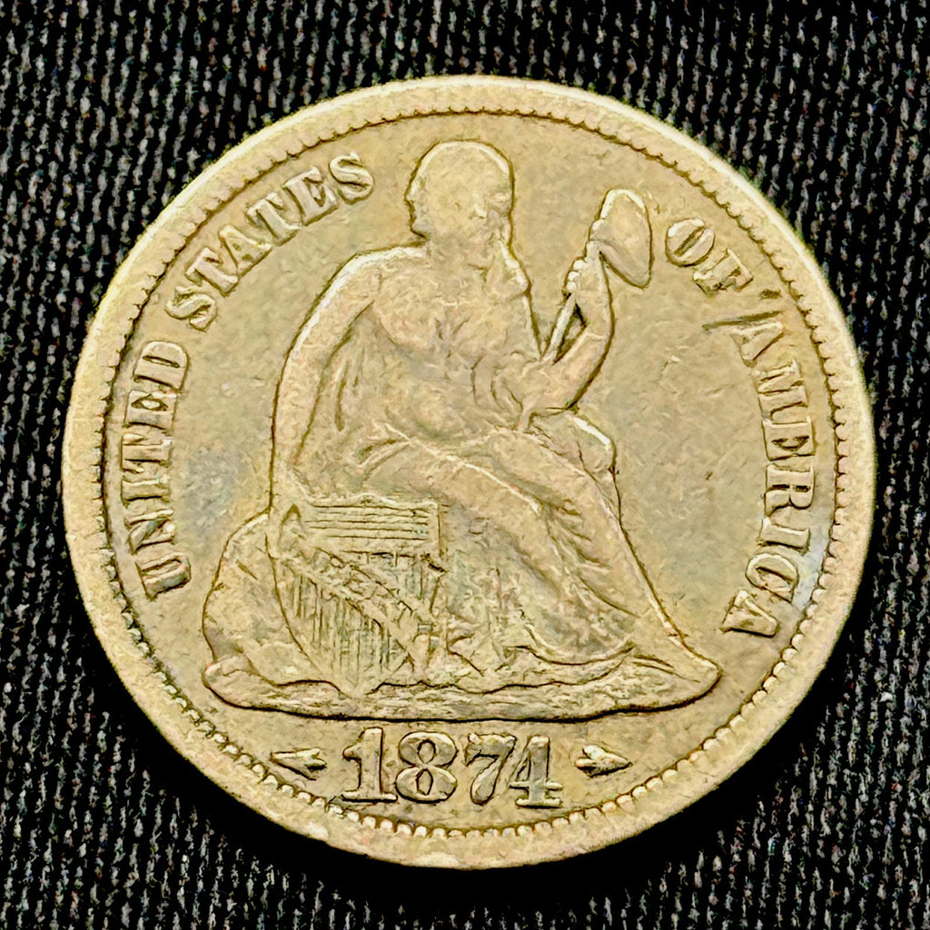 1874 Seated Liberty Dime Arrows Silver 10C XF Better Date US Coin