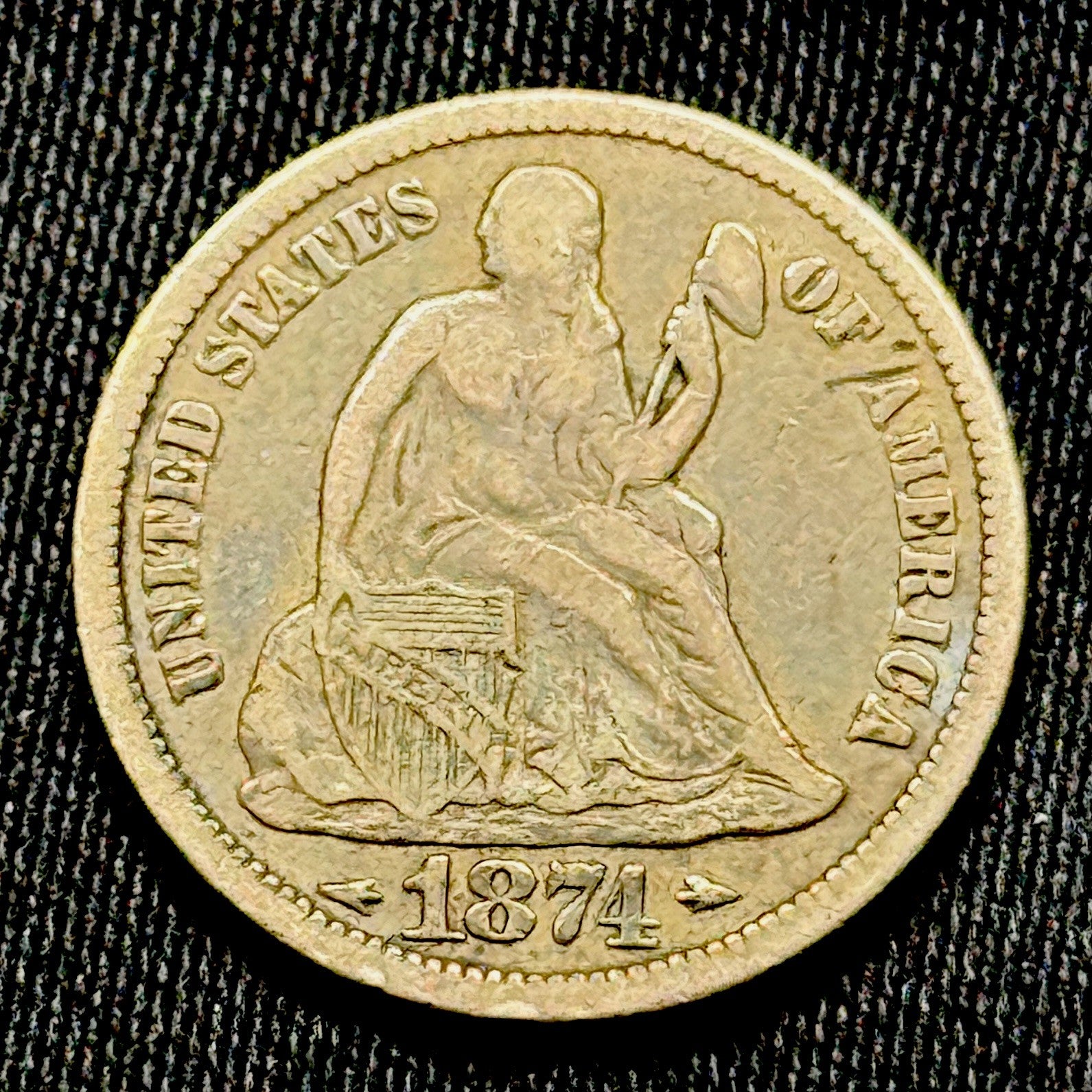 1874 Seated Liberty Dime Arrows Silver 10C XF Better Date US Coin