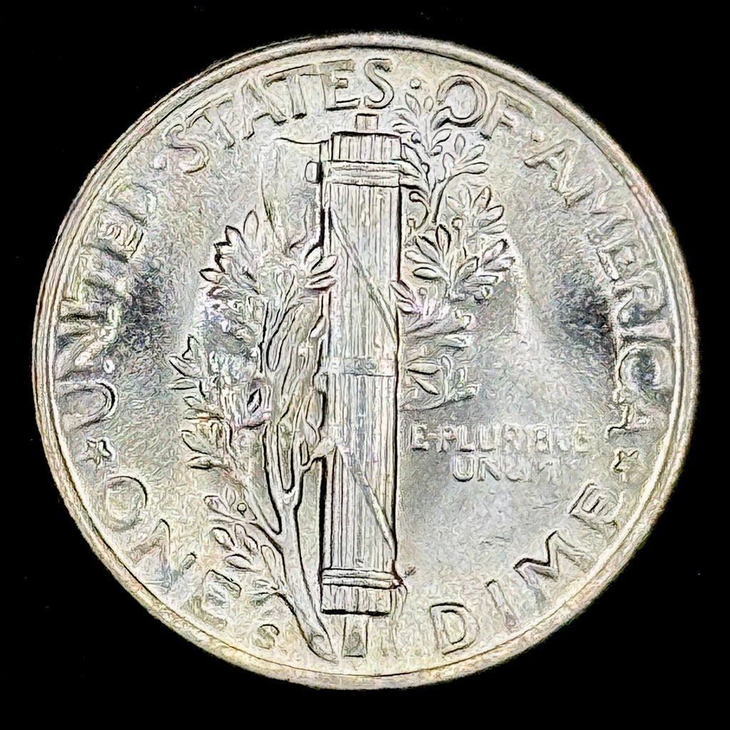 1945-S Mercury Dime Silver Uncirculated Gem Luster Color Toned