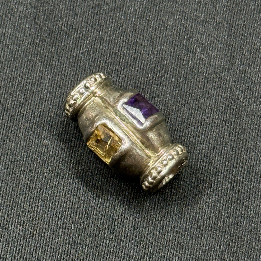 Sterling Silver Barrel Charm with Amethyst Citrine Garnet and Citrine