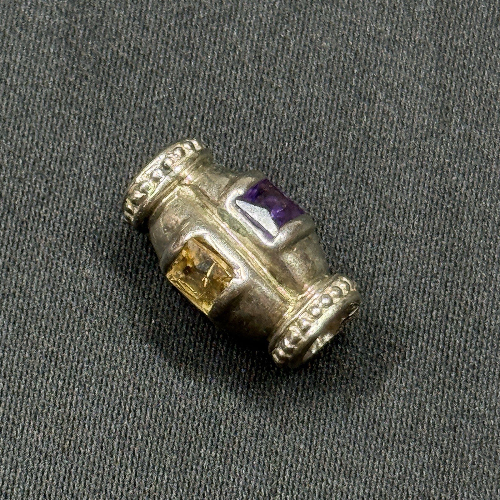 Sterling Silver Barrel Charm with Amethyst Citrine Garnet and Citrine
