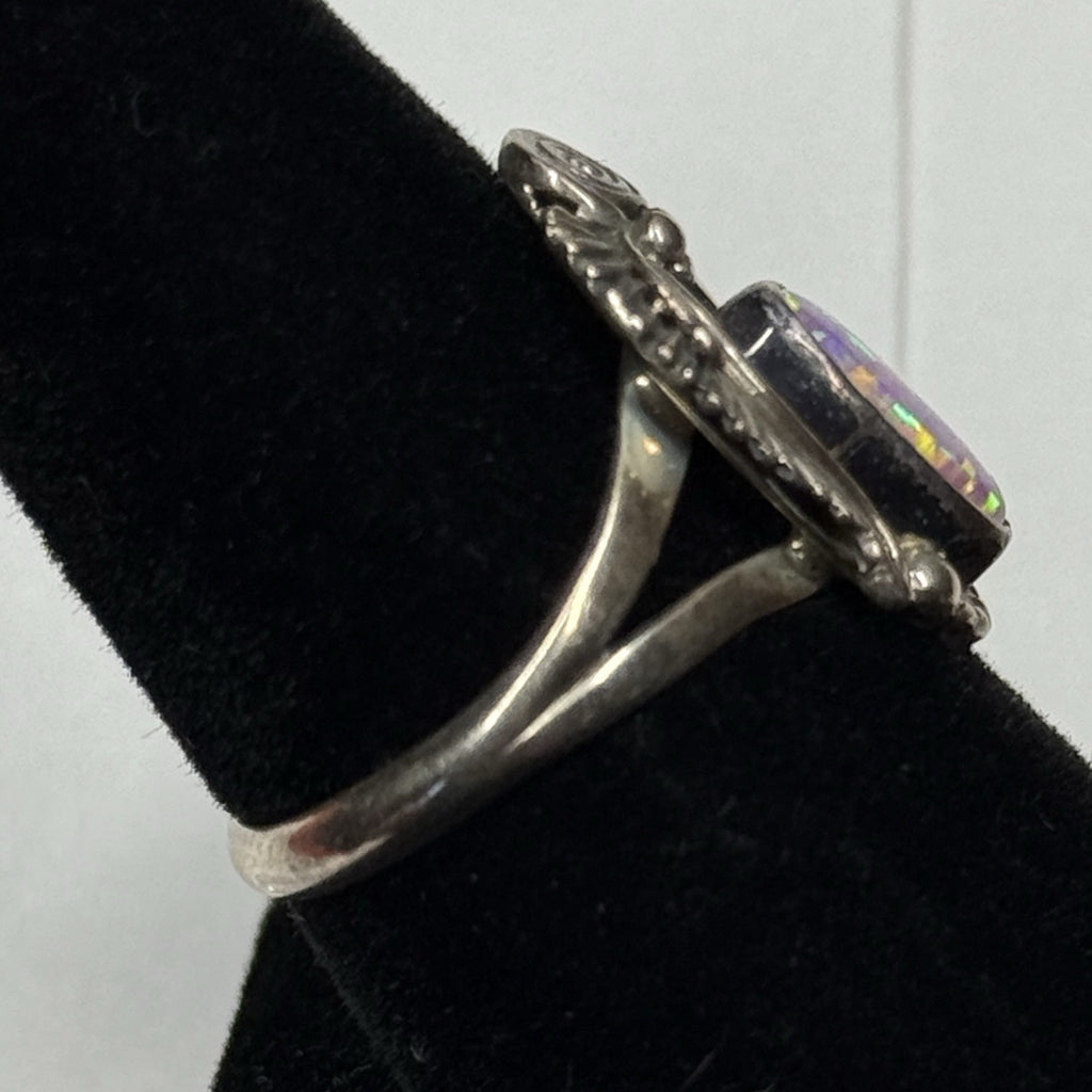 Native American Style Sterling Silver Ring Pink Opal 925 Size 7 Unsigned