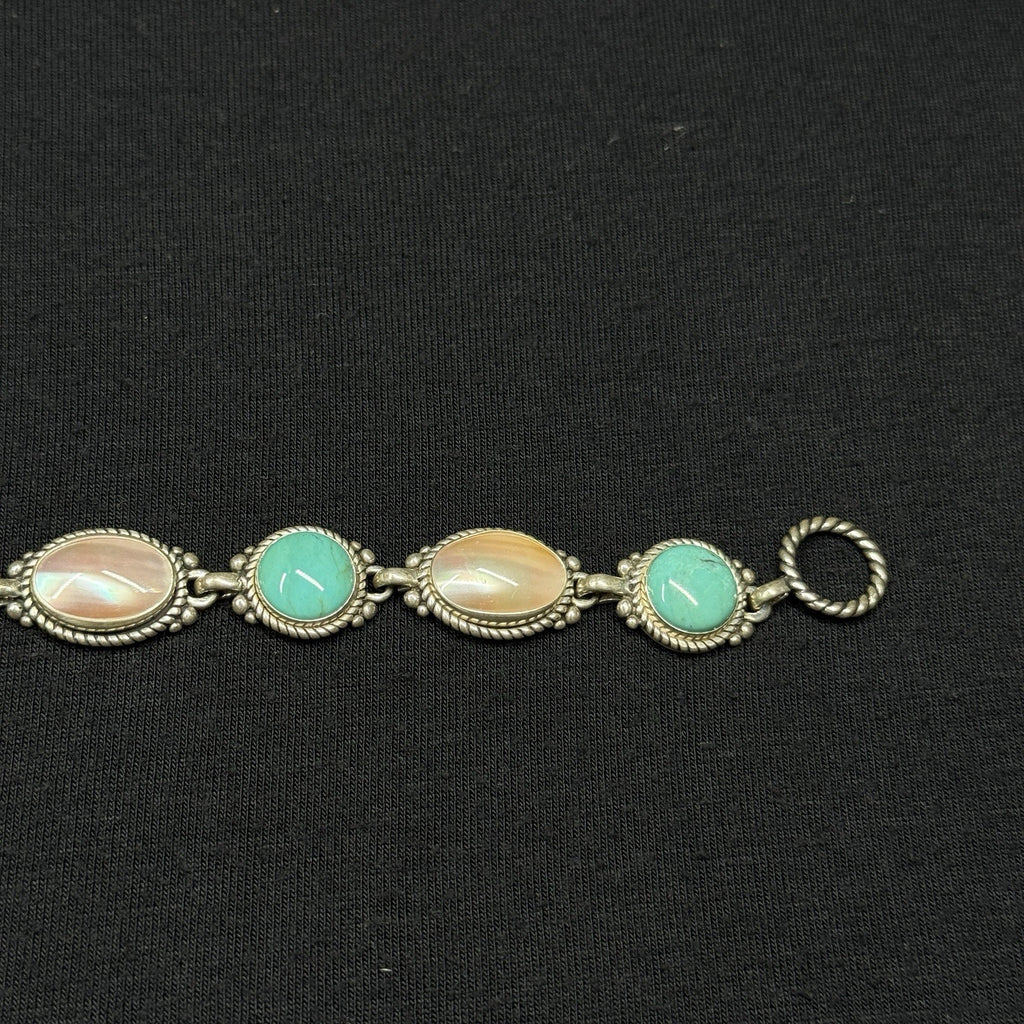 Estate Carolyn Pollack Sterling Turquoise and MOP Toggle Bracelet 7 925