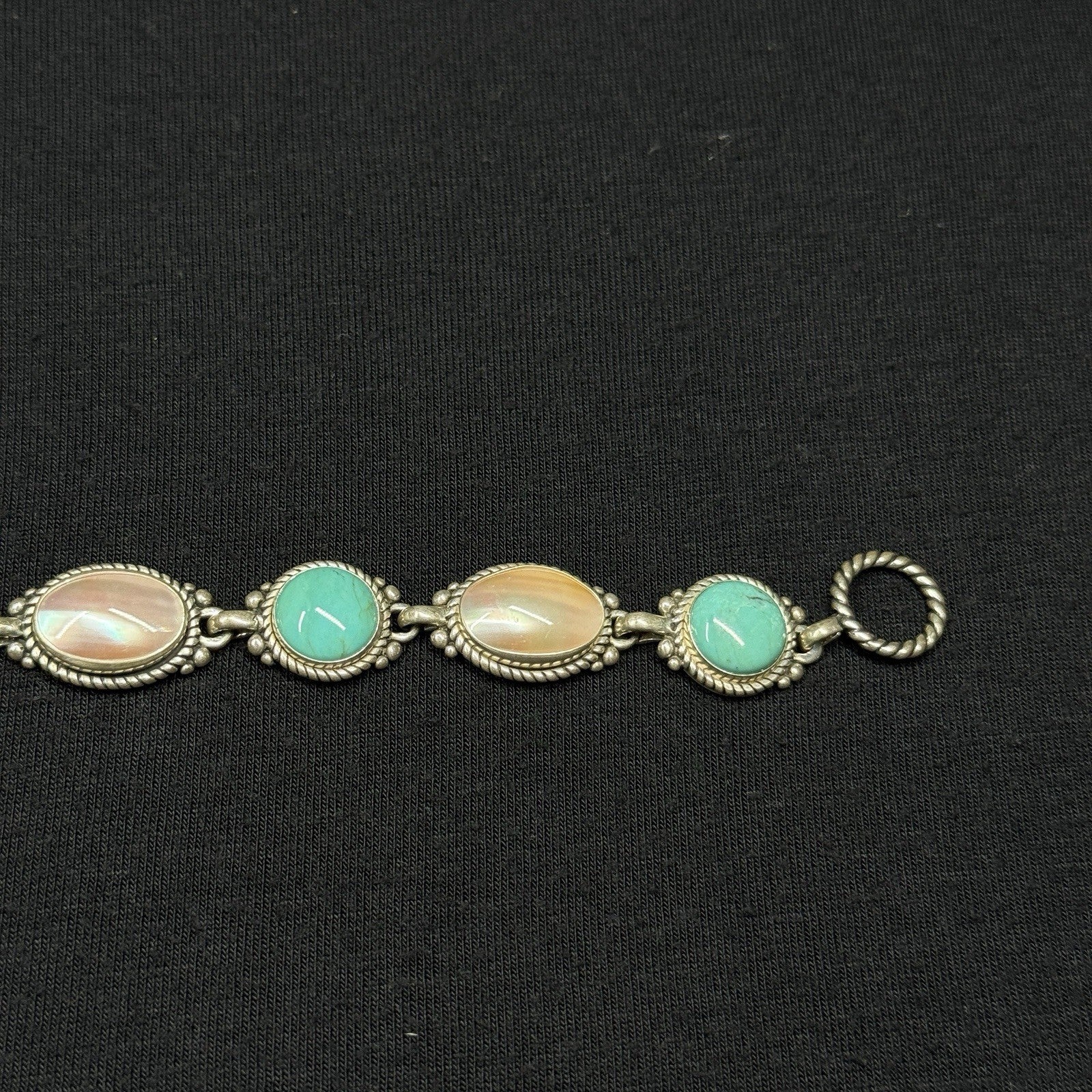 Estate Carolyn Pollack Sterling Turquoise and MOP Toggle Bracelet 7 925