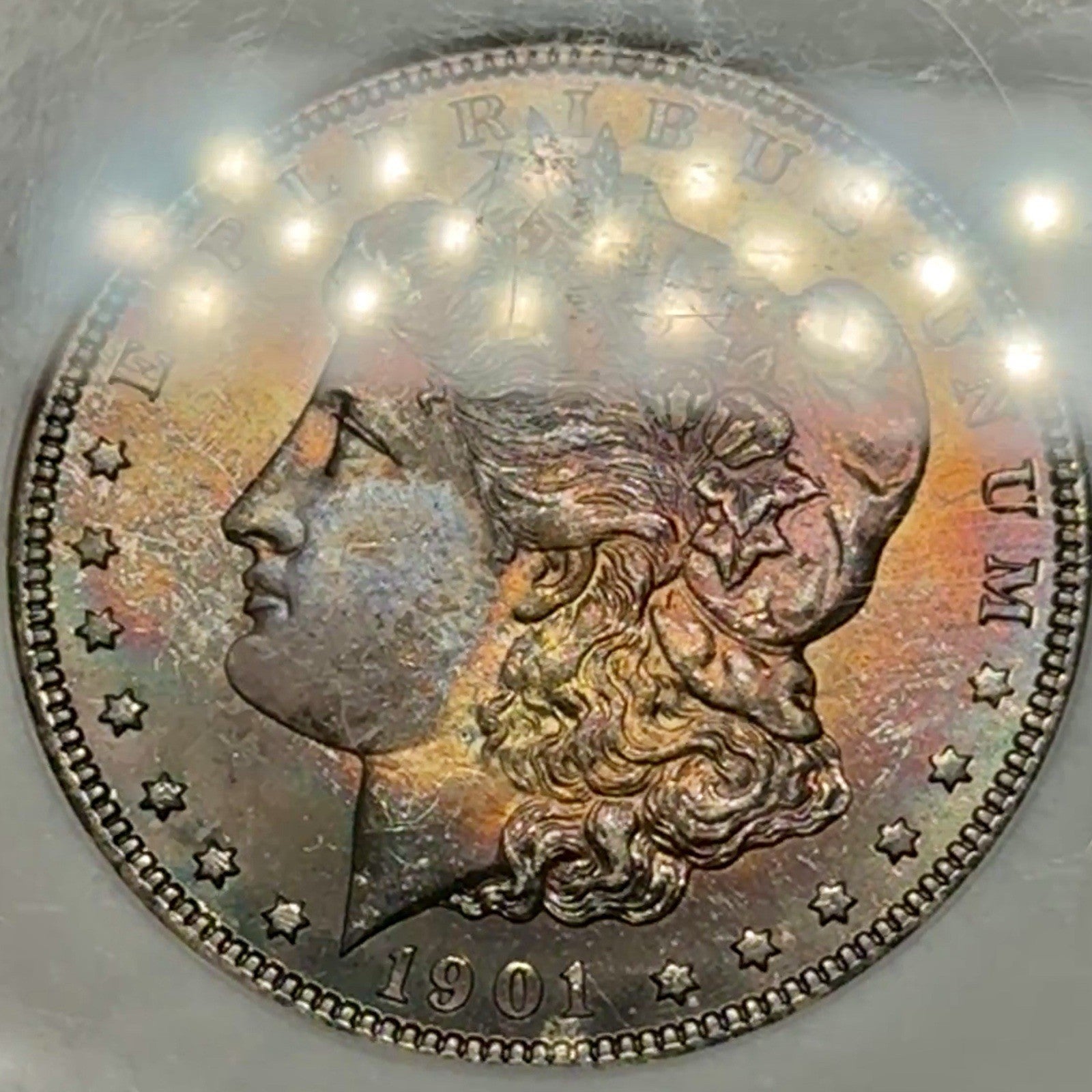 1901-O Morgan Silver Dollar NGC MS64 Rainbow Toning Stunning Colorful GEM