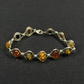 Estate Sterling Silver Tri-Color Amber Oval Link Bracelet Poland 925 7.5"