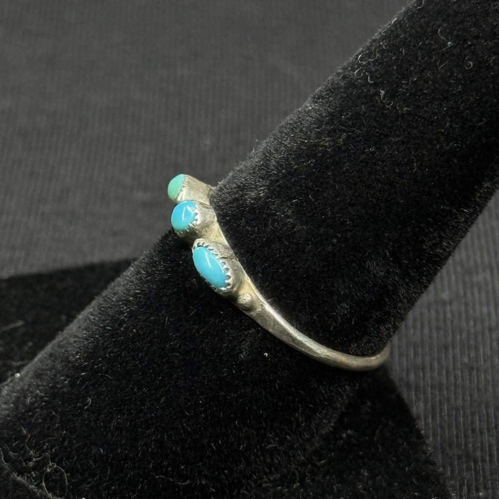 Native 3 Turquoise Band Sterling Silver Ring Size 7.5 925