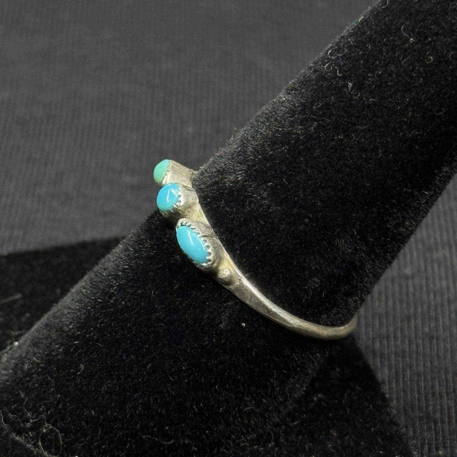 Native 3 Turquoise Band Sterling Silver Ring Size 7.5 925