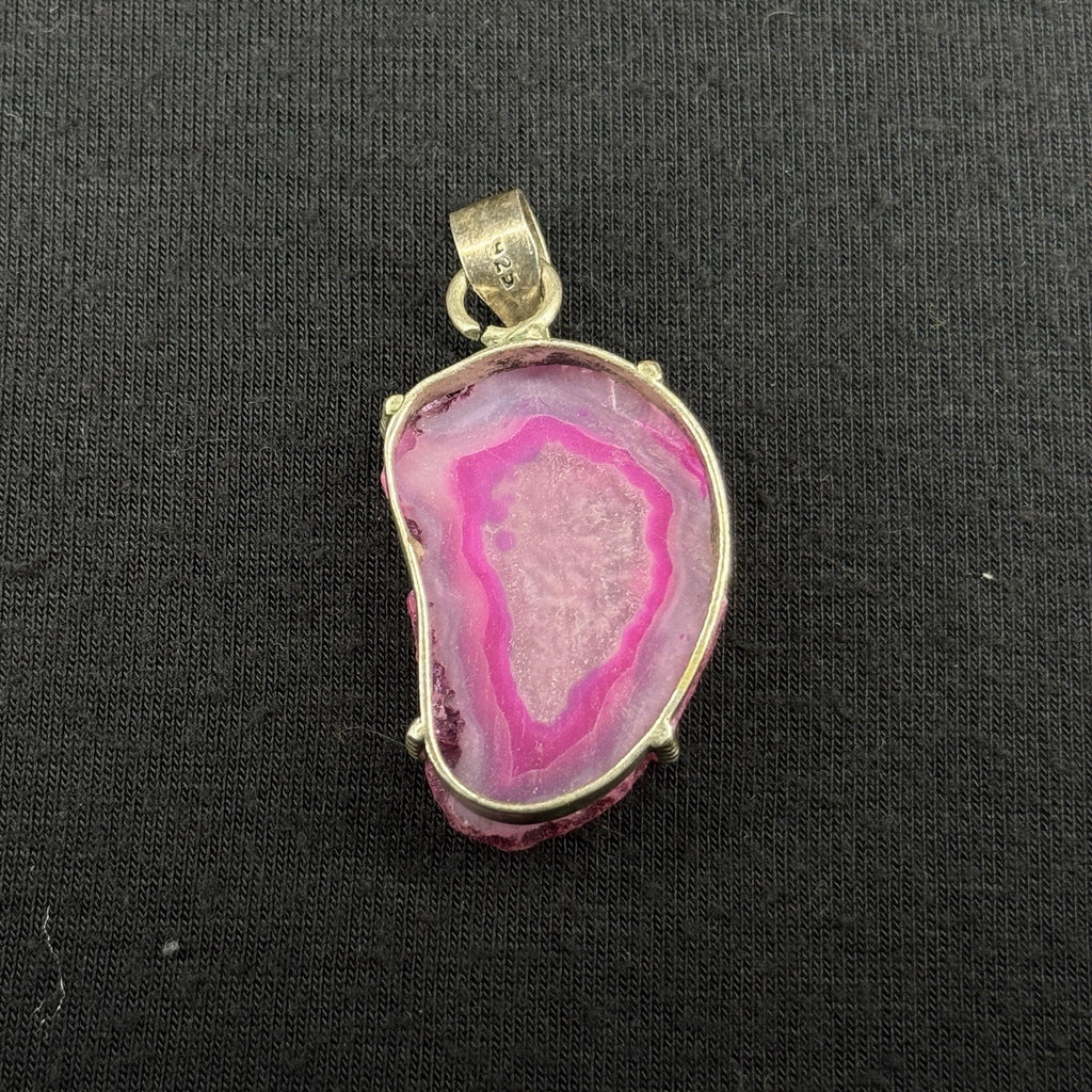 Estate Sterling Silver Pendant Pink Druzy Quartz 925