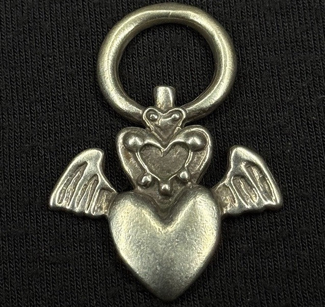 Darren Simonian Sterling Silver Winged Gothic Heart Vintage Pendant Charm 925