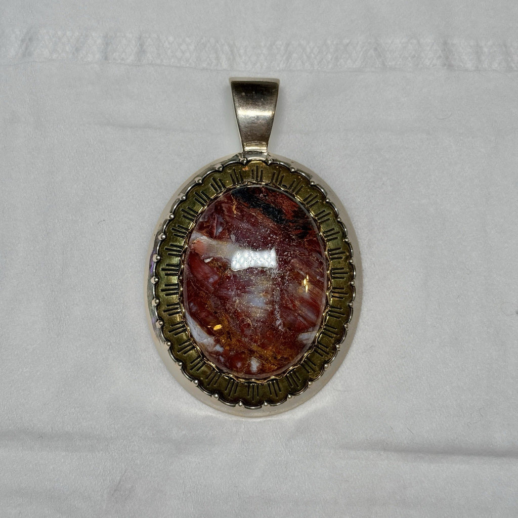 Relios/Carolyn Pollack Sterling & Brass  Large Brown Marbled Jasper Pendant