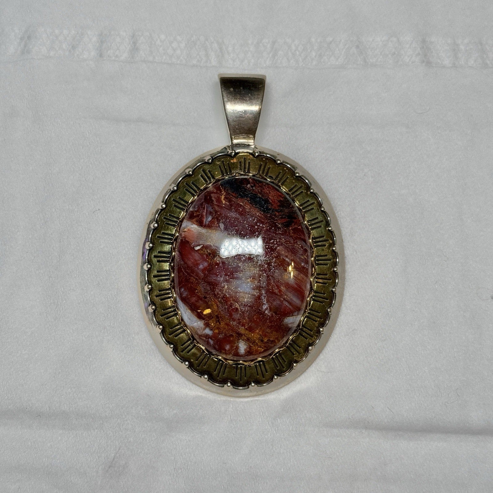 Relios/Carolyn Pollack Sterling & Brass  Large Brown Marbled Jasper Pendant