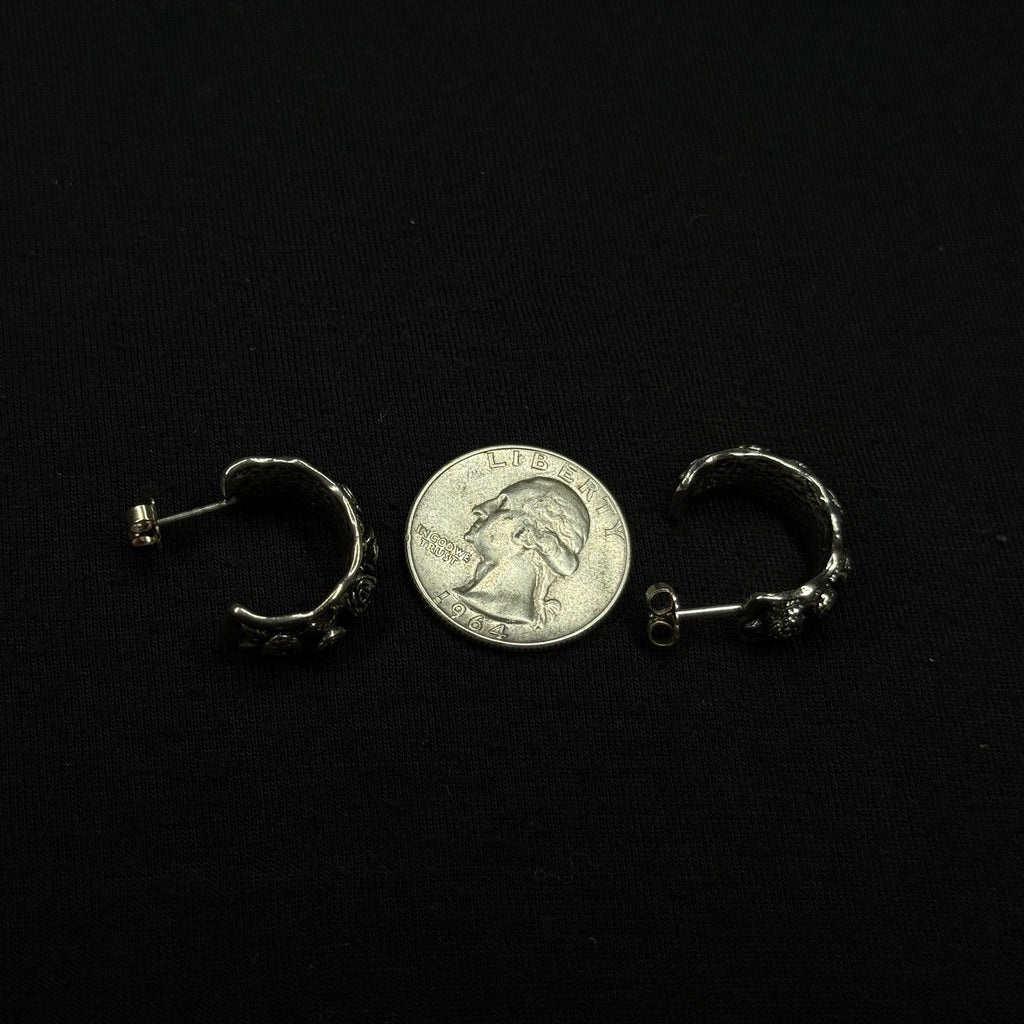 Estate Sterling Silver Earrings Floral  Half Hoop Stud 925 Israel