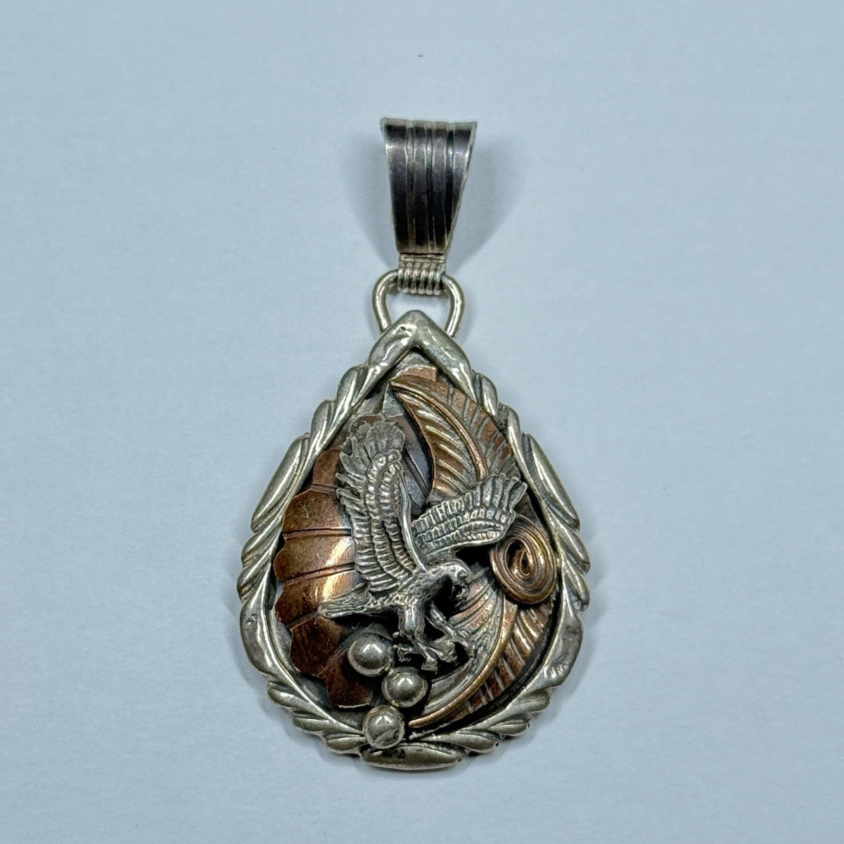 Running Bear Copper & Sterling Silver Eagle Pendant Signed RB 925 Native