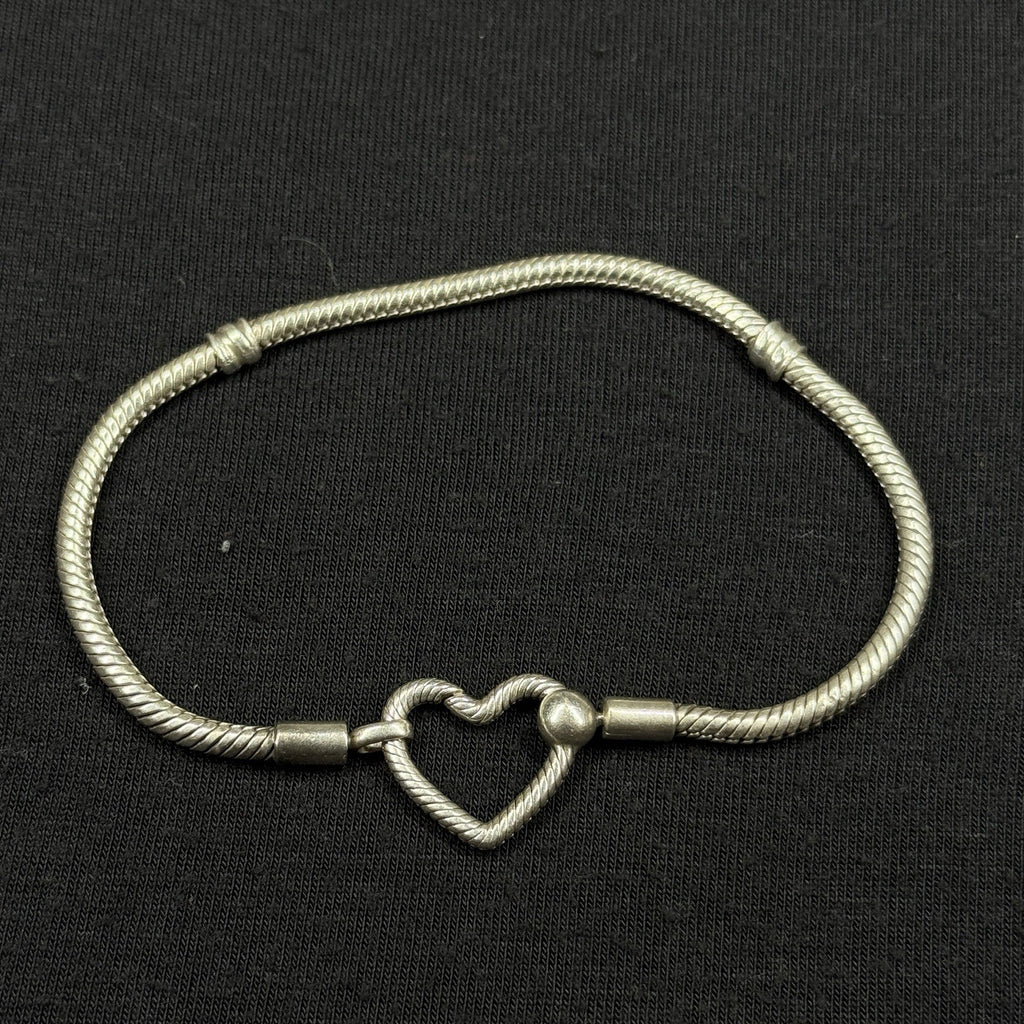 Estate Pandora Heart Closure Snake Chain Sterling Silver Bracelet 925 ALE 7.5 IN