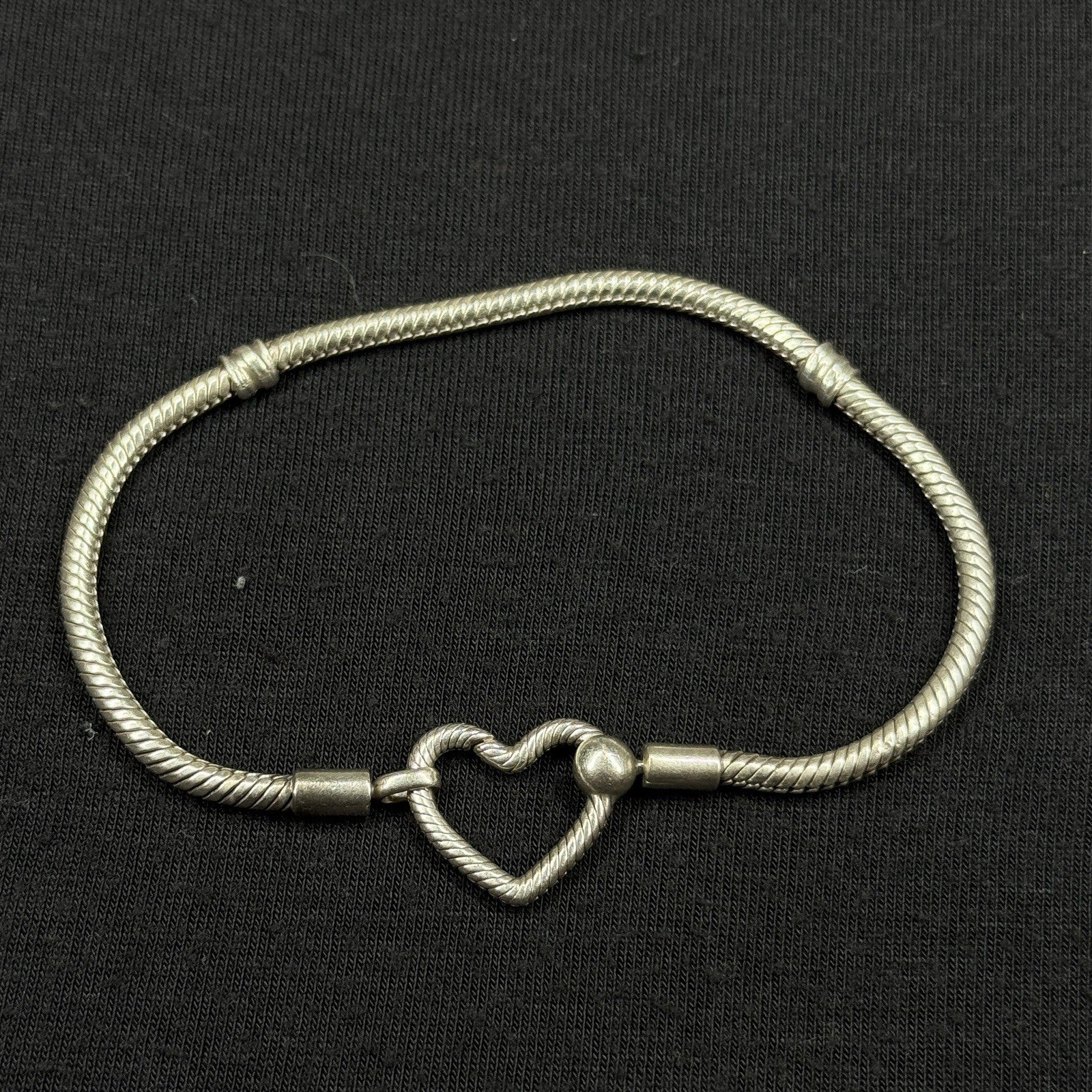 Estate Pandora Heart Closure Snake Chain Sterling Silver Bracelet 925 ALE 7.5 IN