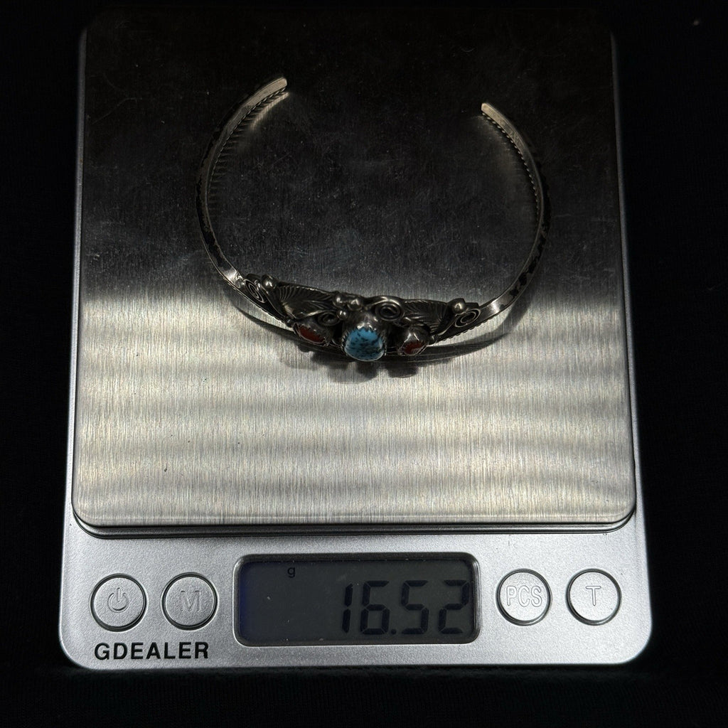 Estate Sterling Silver Cuff Bracelet Justin Morris Native Navajo Turquoise 925