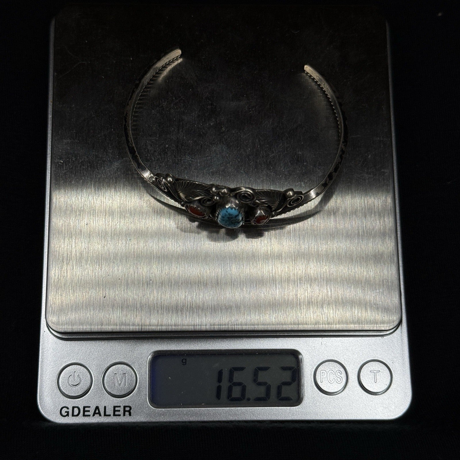 Estate Sterling Silver Cuff Bracelet Justin Morris Native Navajo Turquoise 925