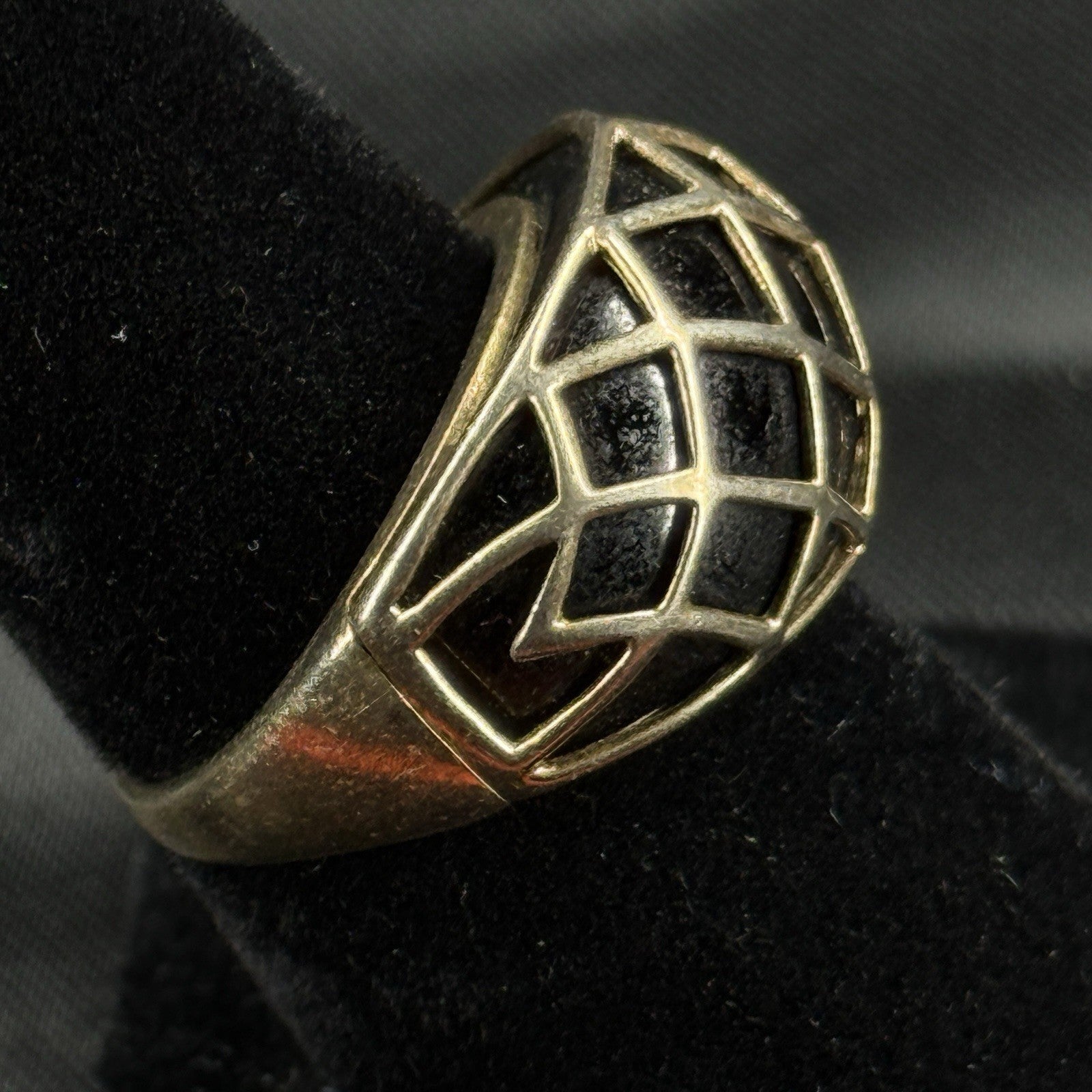 Estate Sterling Silver Ring Black Onyx Gold Wash Size 6.5 925