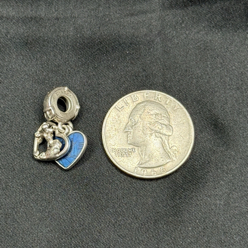 Pandora Disney Sterling Silver Opposites Attract Heart Dangle Charm Blue