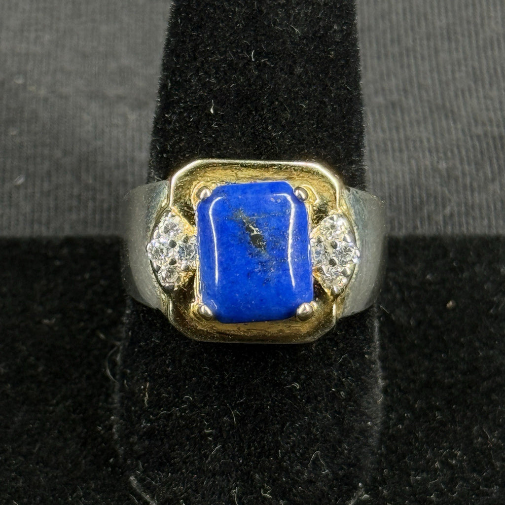 Estate Sterling Silver Ring Gold Accent Lapis Lazuli Size 9 925
