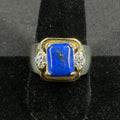 Estate Sterling Silver Ring Gold Accent Lapis Lazuli Size 9 925