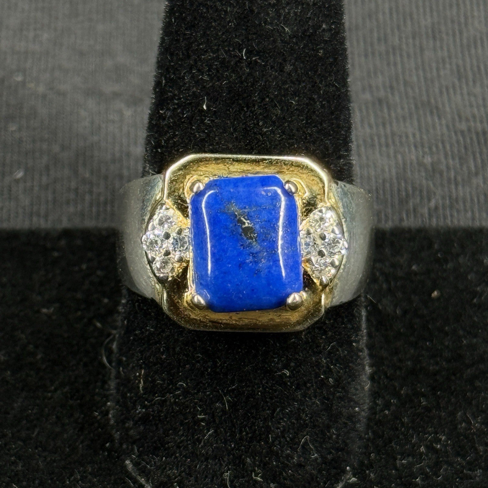 Estate Sterling Silver Ring Gold Accent Lapis Lazuli Size 9 925