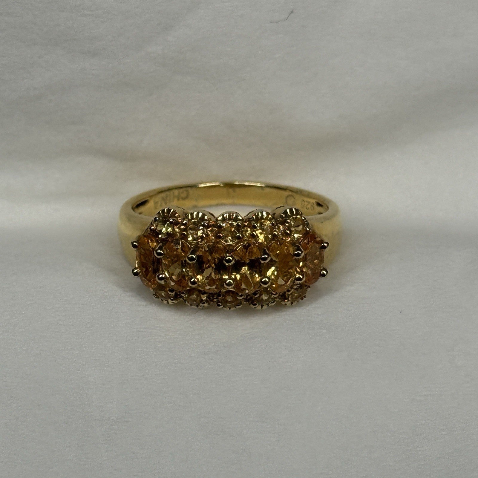 Estate Sterling Silver Ring 925 Size 8 Organge Stones Gold Plated