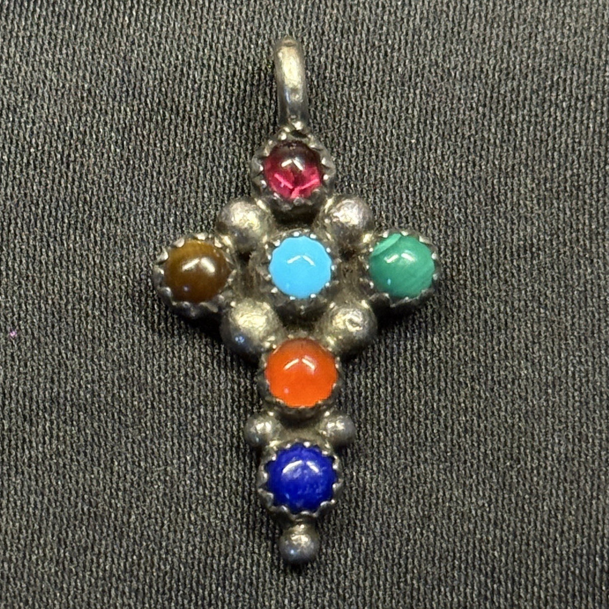 Native American Sterling Silver Pendant Multi Stone Cross Signed LB Navajo
