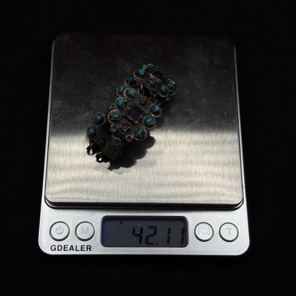 Estate Sterling Silver Matl Style Amethyst Turquoise Coral Bracelet 925 TP-102MX