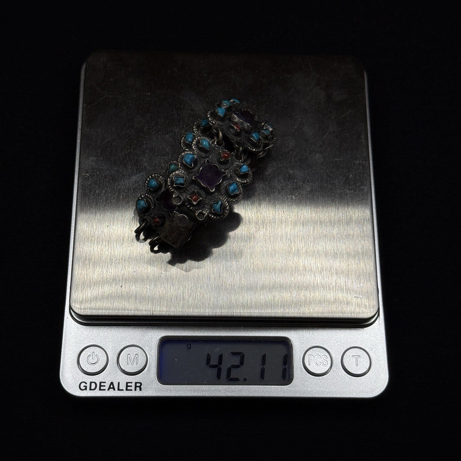 Estate Sterling Silver Matl Style Amethyst Turquoise Coral Bracelet 925 TP-102MX