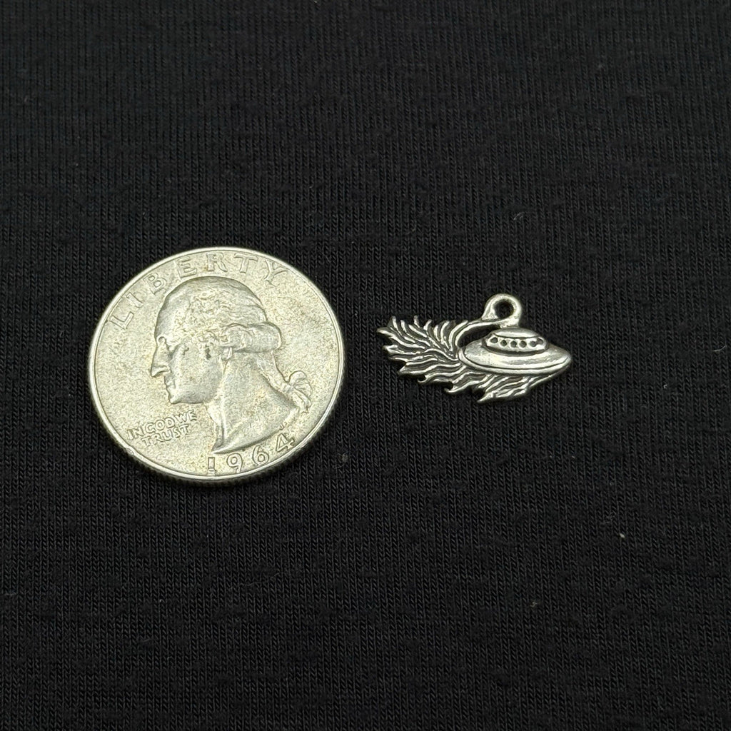 Vintage Sterling Silver Flying Saucer UFO Pendant Charm 925 C$