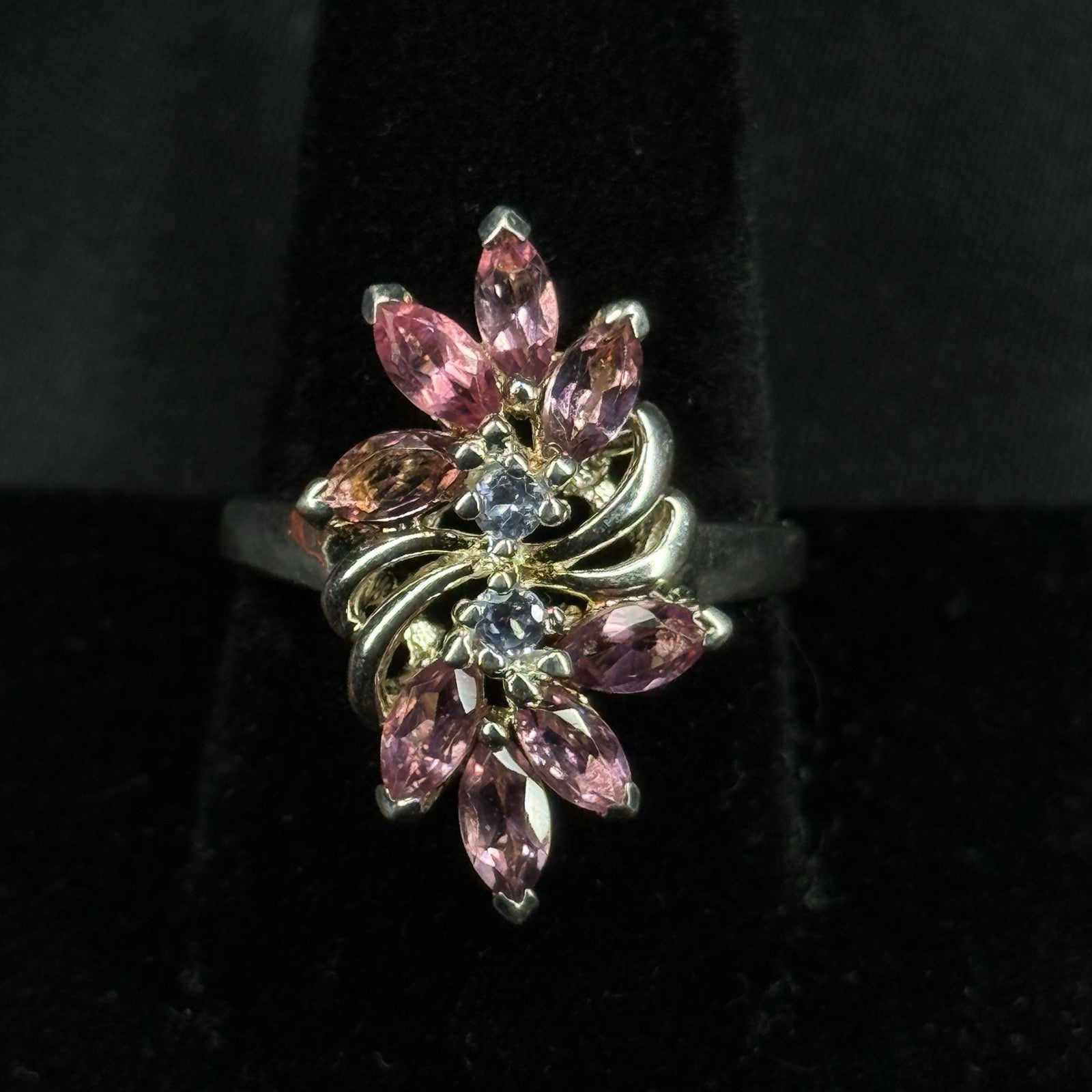 Estate Sterling Silver Ring Flower Cluster Pink Topaz Size 9 925 STS