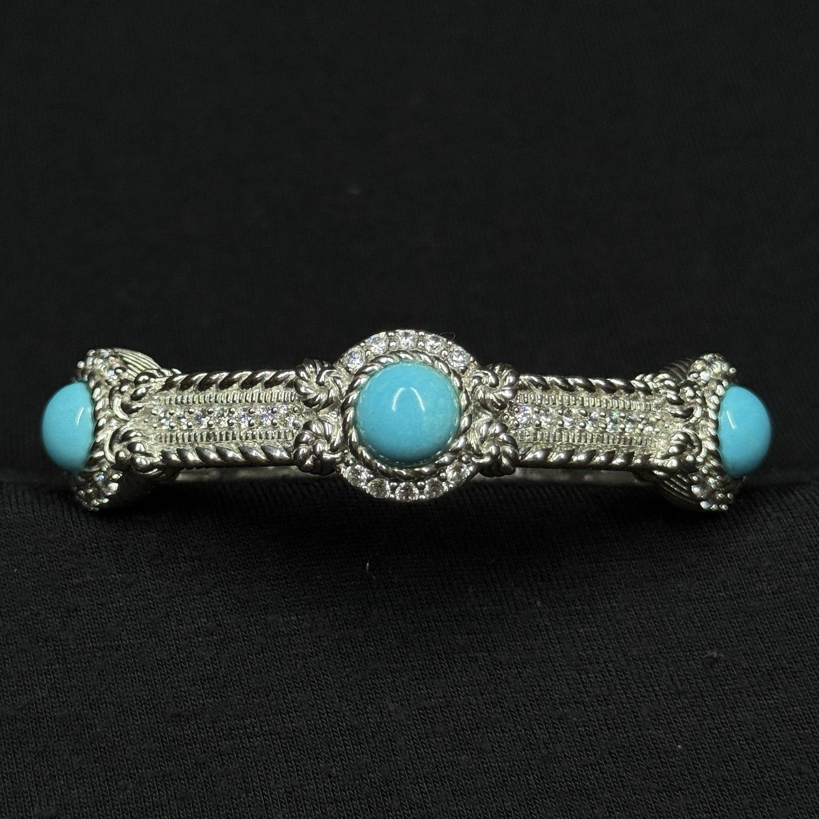 Estate Judith Ripka Sterling Silver Cuff Bracelet Turquoise CZ