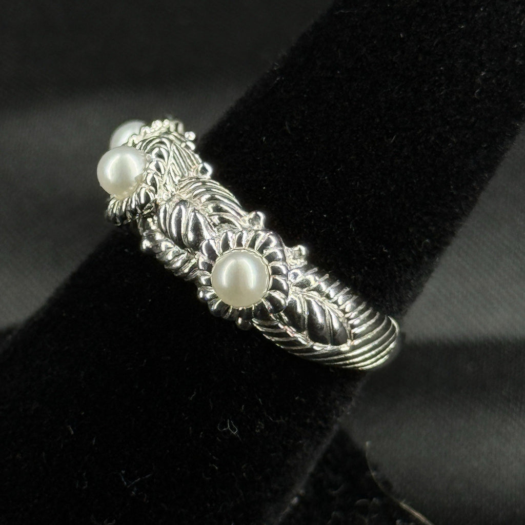 Estate Sterling Silver Ring Pearl CZ Judith Ripka Size 7 925