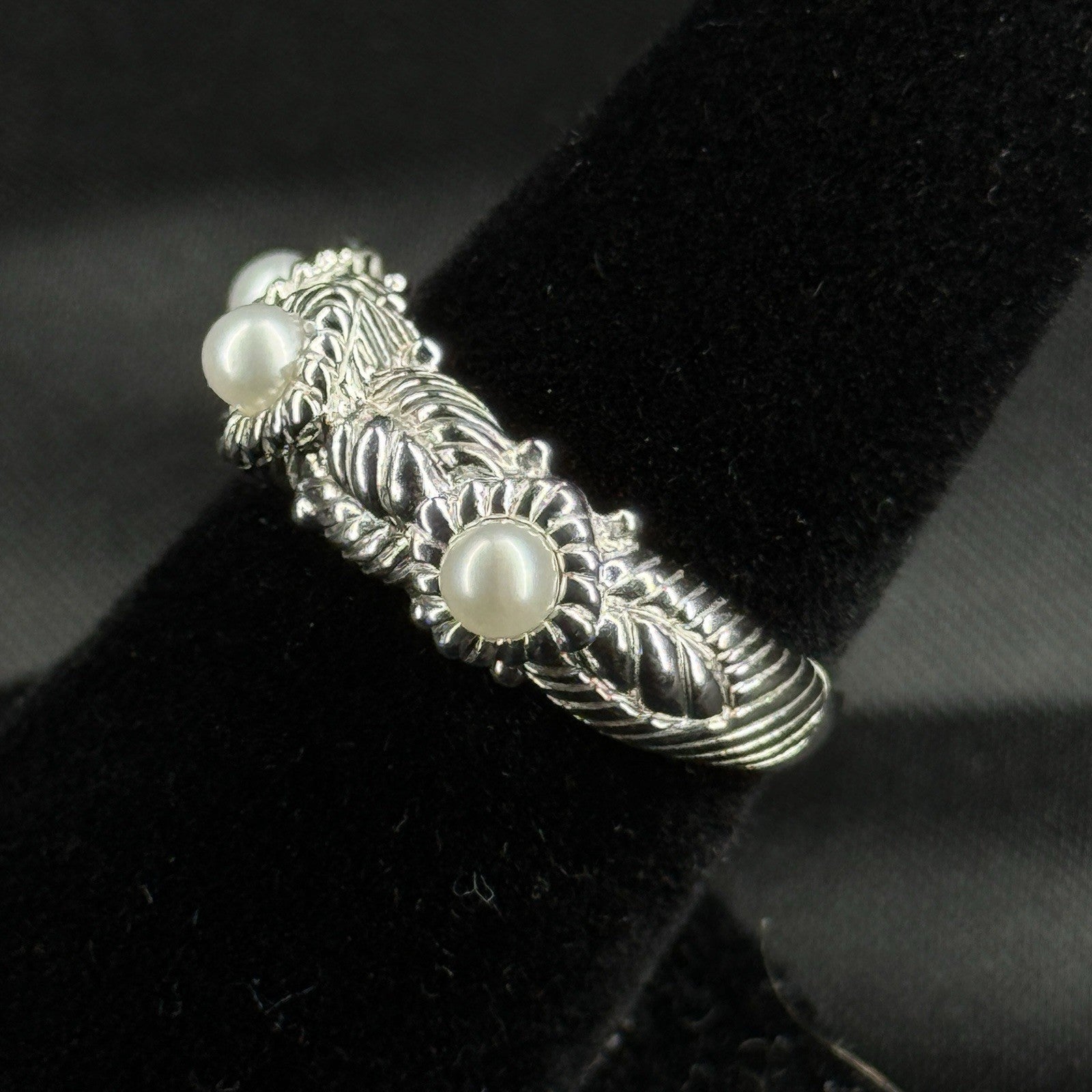 Estate Sterling Silver Ring Pearl CZ Judith Ripka Size 7 925