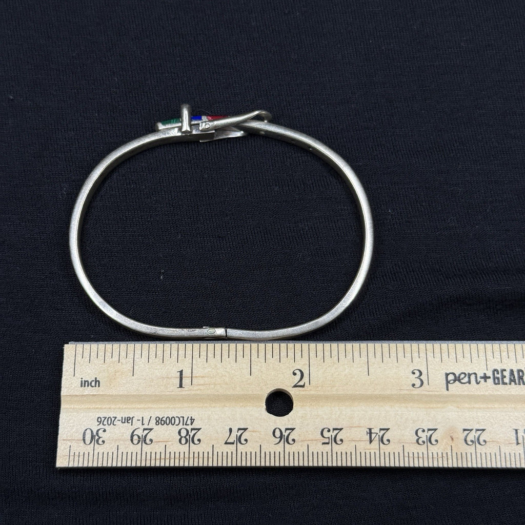 Estate Sterling Silver Belt Buckle Stone Inlay Bangle Bracelet Cuff 925 Mexico