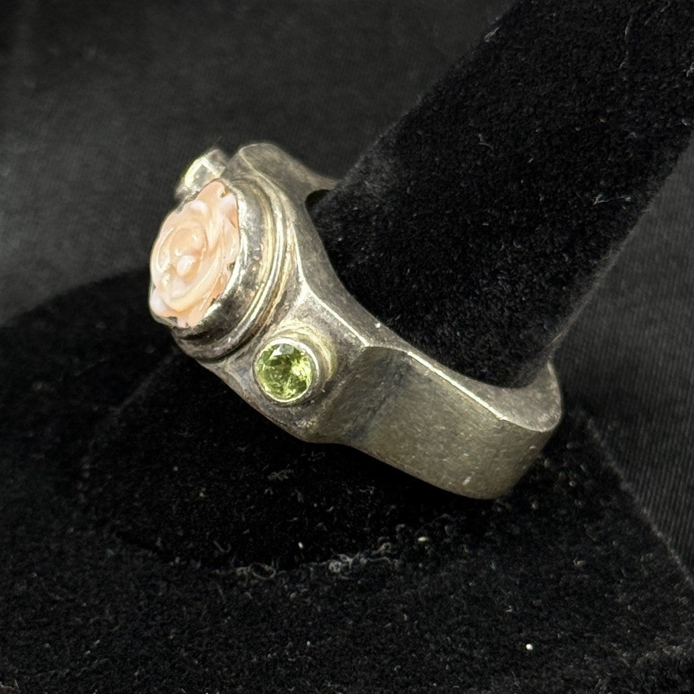 Estate Sterling Silver MOP Flower Ring Band Thick Heavy 12.9g Size 10 PB