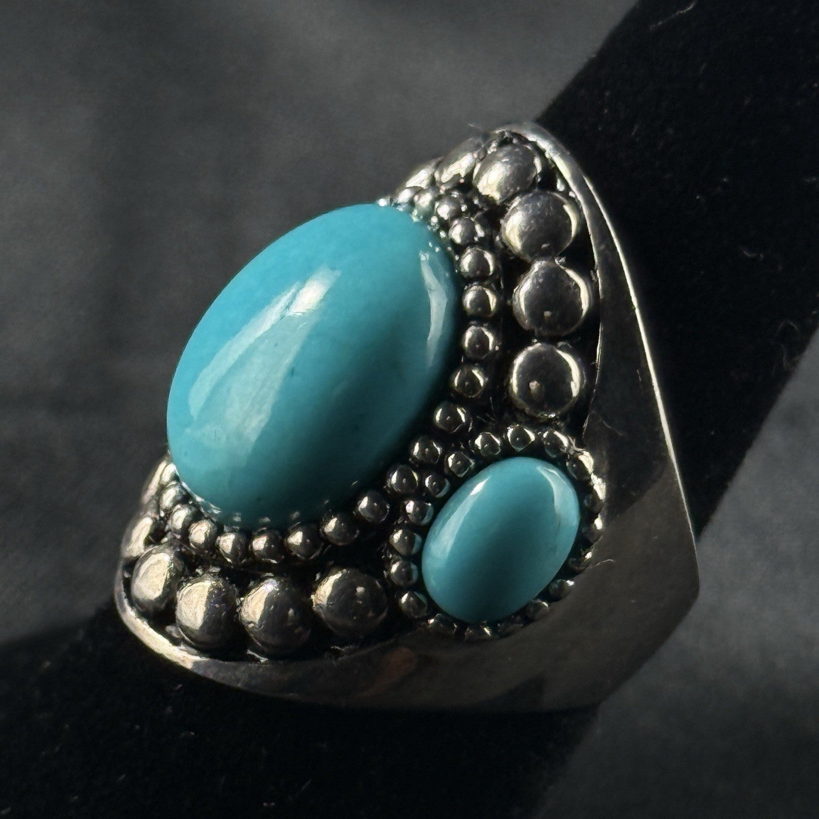 Estate Sterling Silver Ring Heavy Turquoise 3 Stone Size 6 925