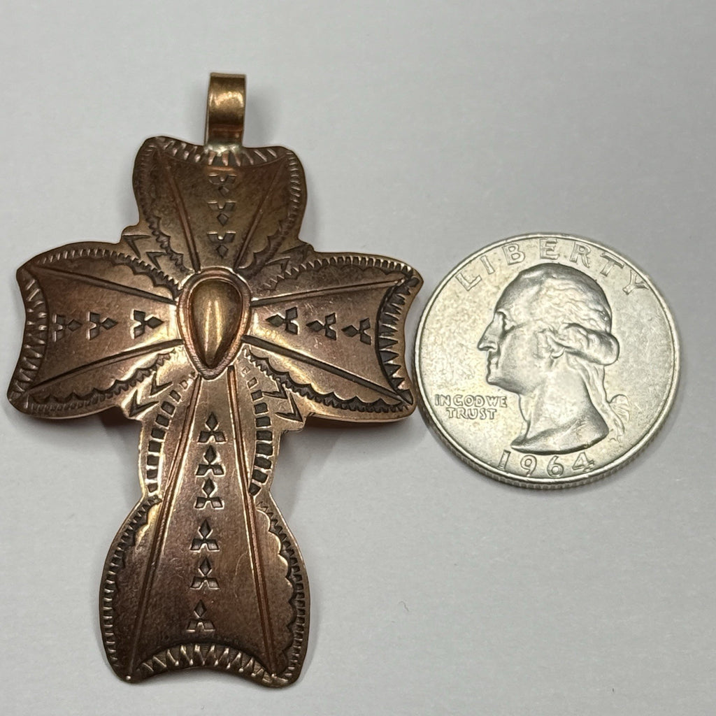Running Bear Copper Cross Pendant Signed RB 925 Native