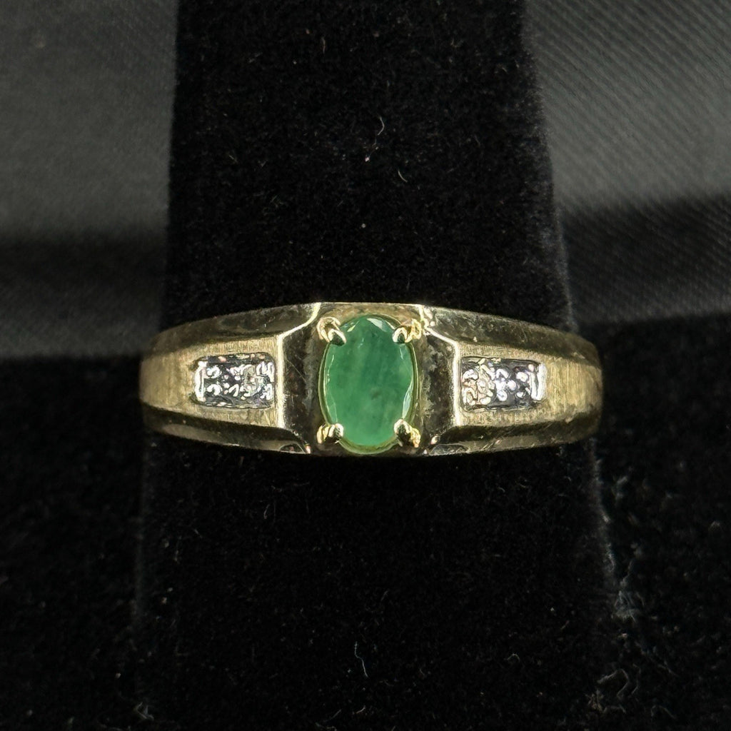 Estate 10K Gold Ring Green Emerald Diamond Size 10 .417